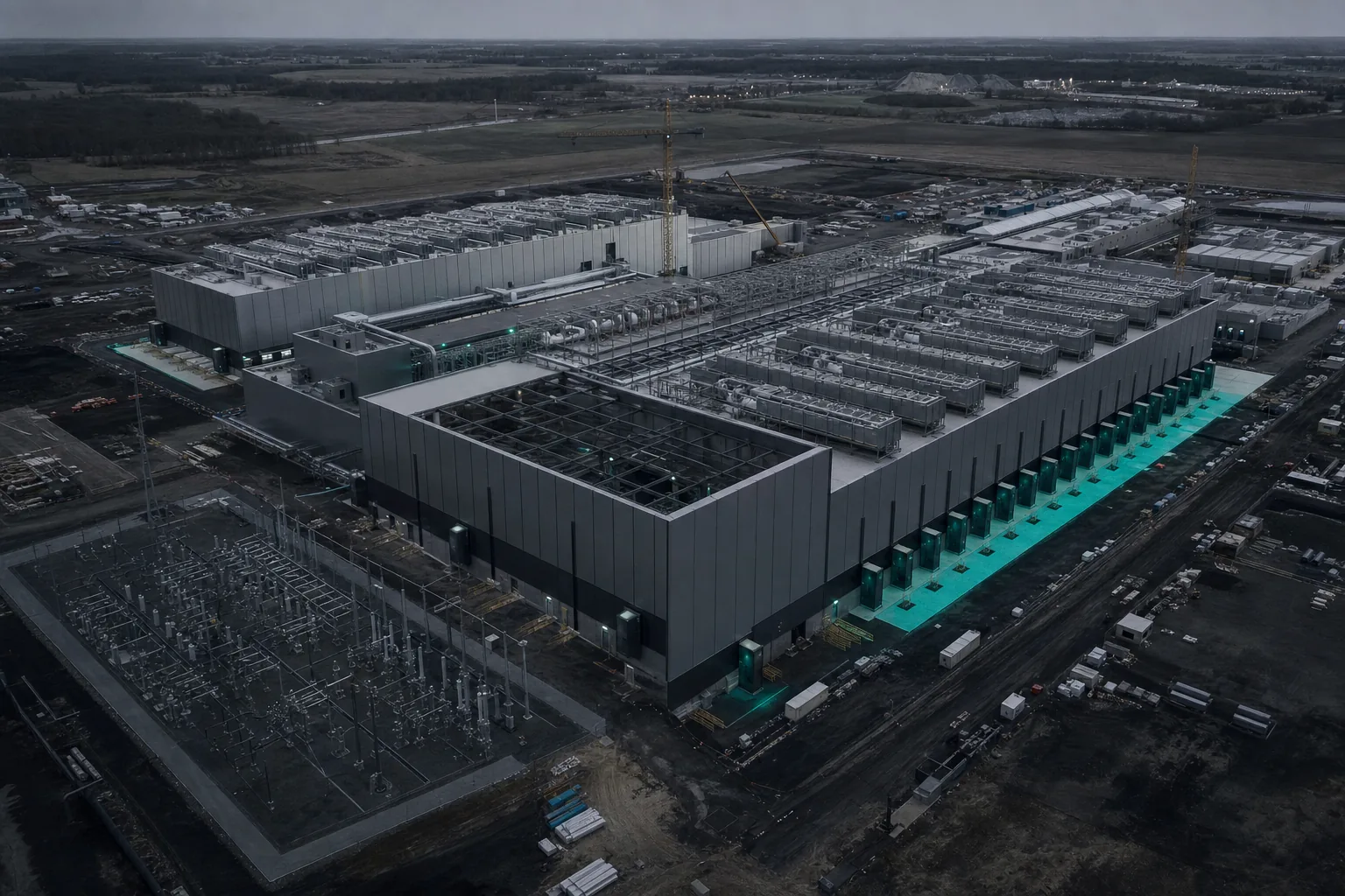 Aerial view of a powered data center site